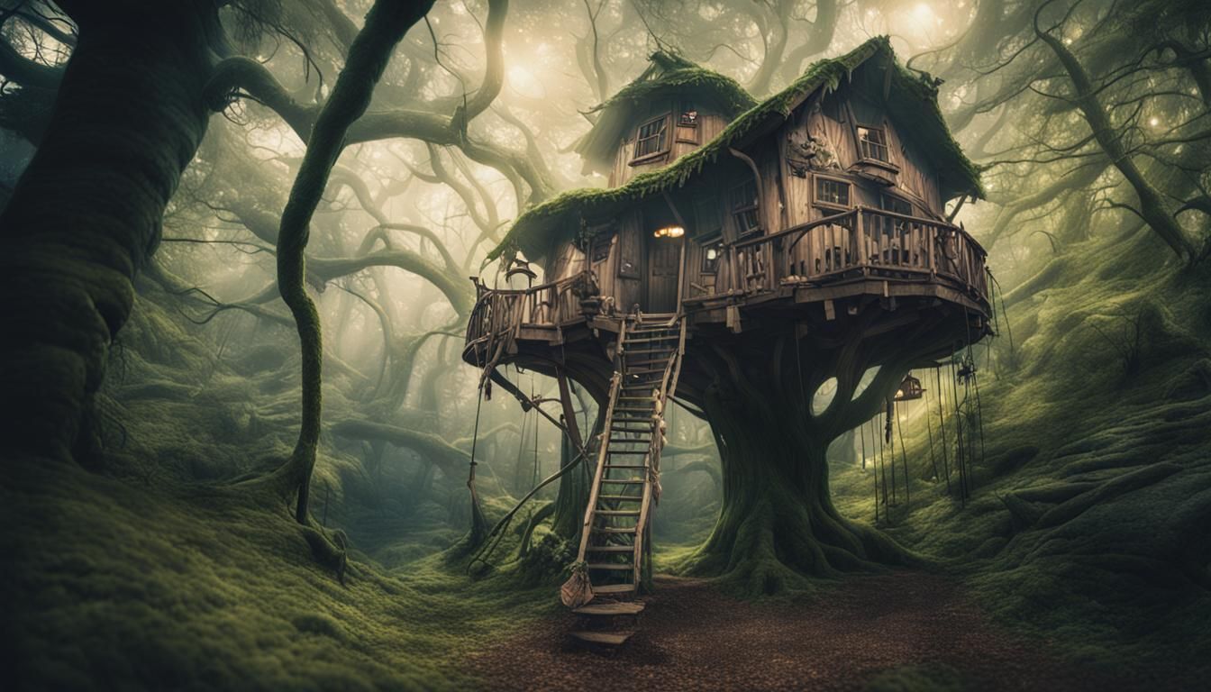 Cinematic Fairy Treehouse with Film Grain
