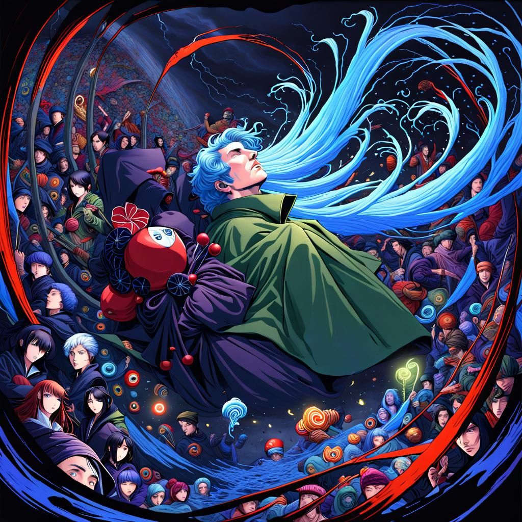 Blue-Haired Man Crying in Stormy Weather