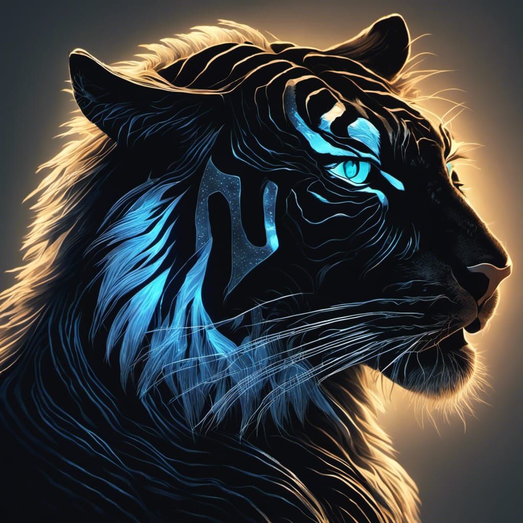 Elegant Black Tiger with Blue Eyes in Moonlight