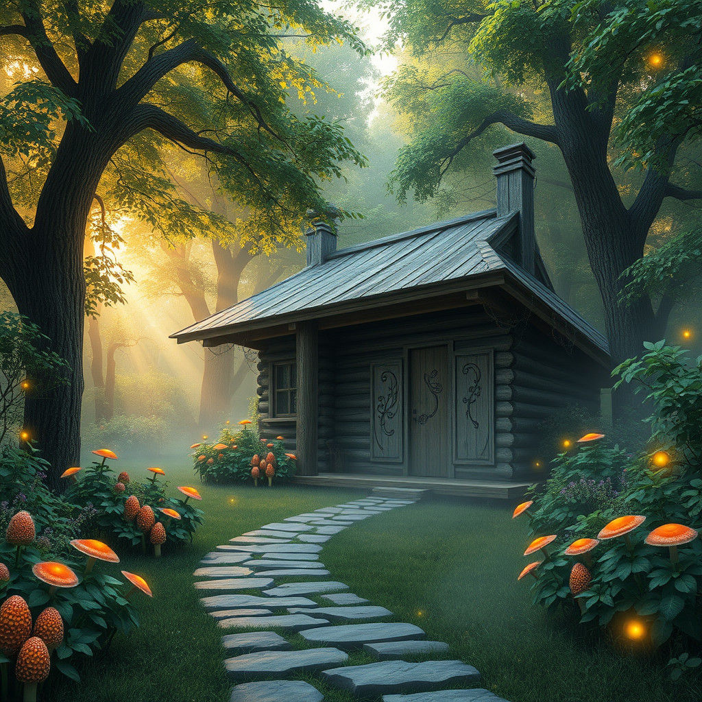 Enchanted Wooden Hut in Summer Ambiance