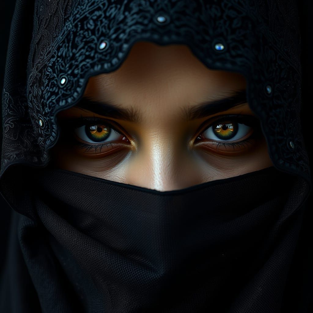 Enigmatic Veiled Beauty in Intricate Embroidery