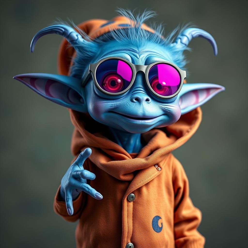 Funny Blue Alien in Quirky Outfit