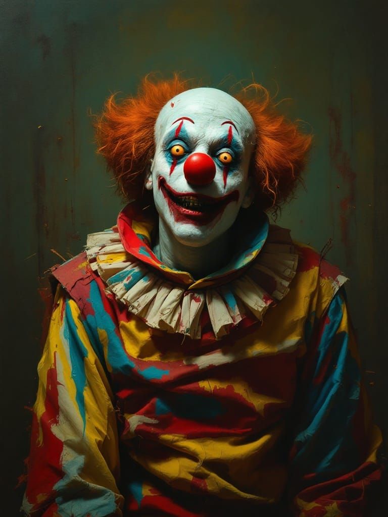 Eerie Clown in Straitjacket: A Surrealist Oil Painting