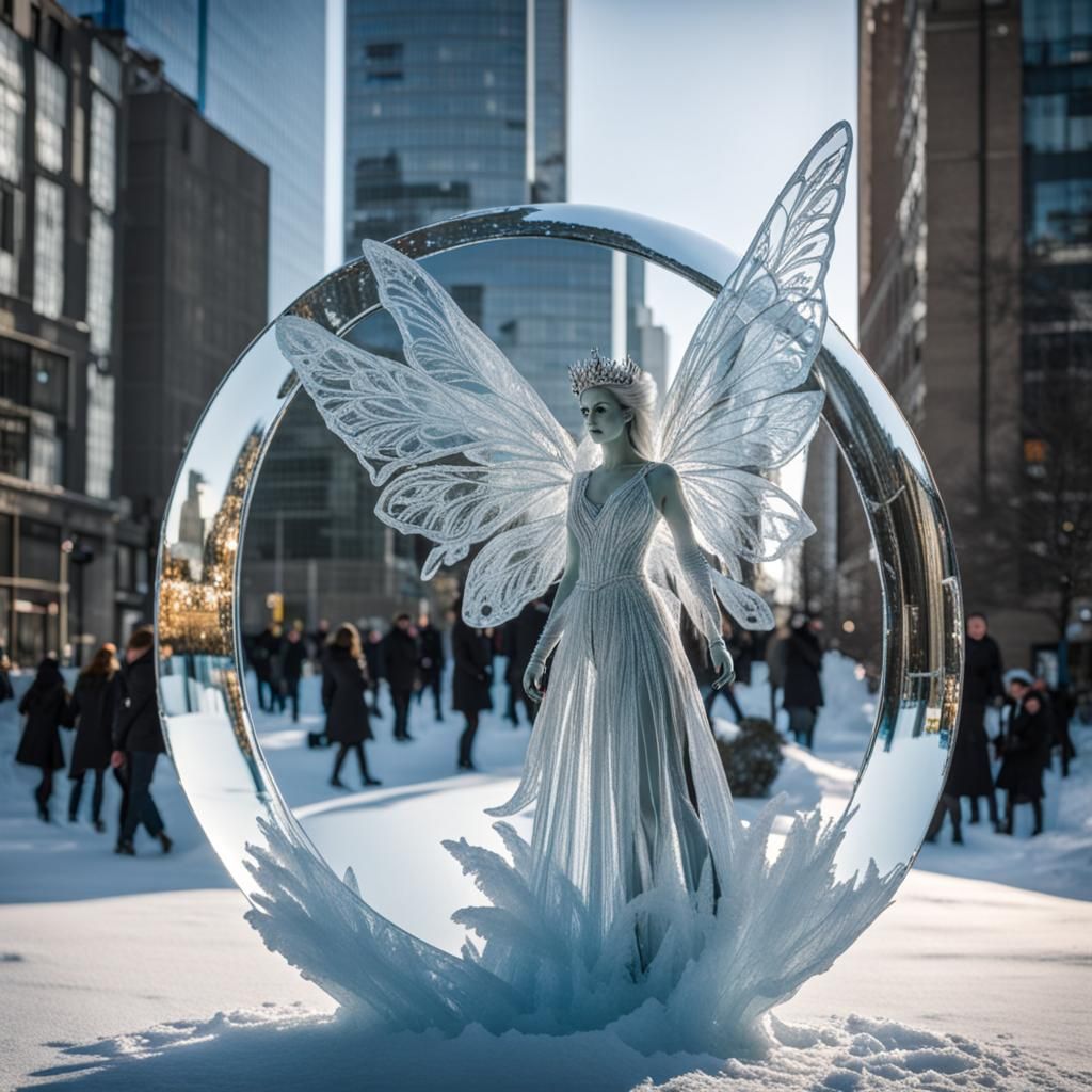 Ice Mirror Sculpture with Ice Fairy