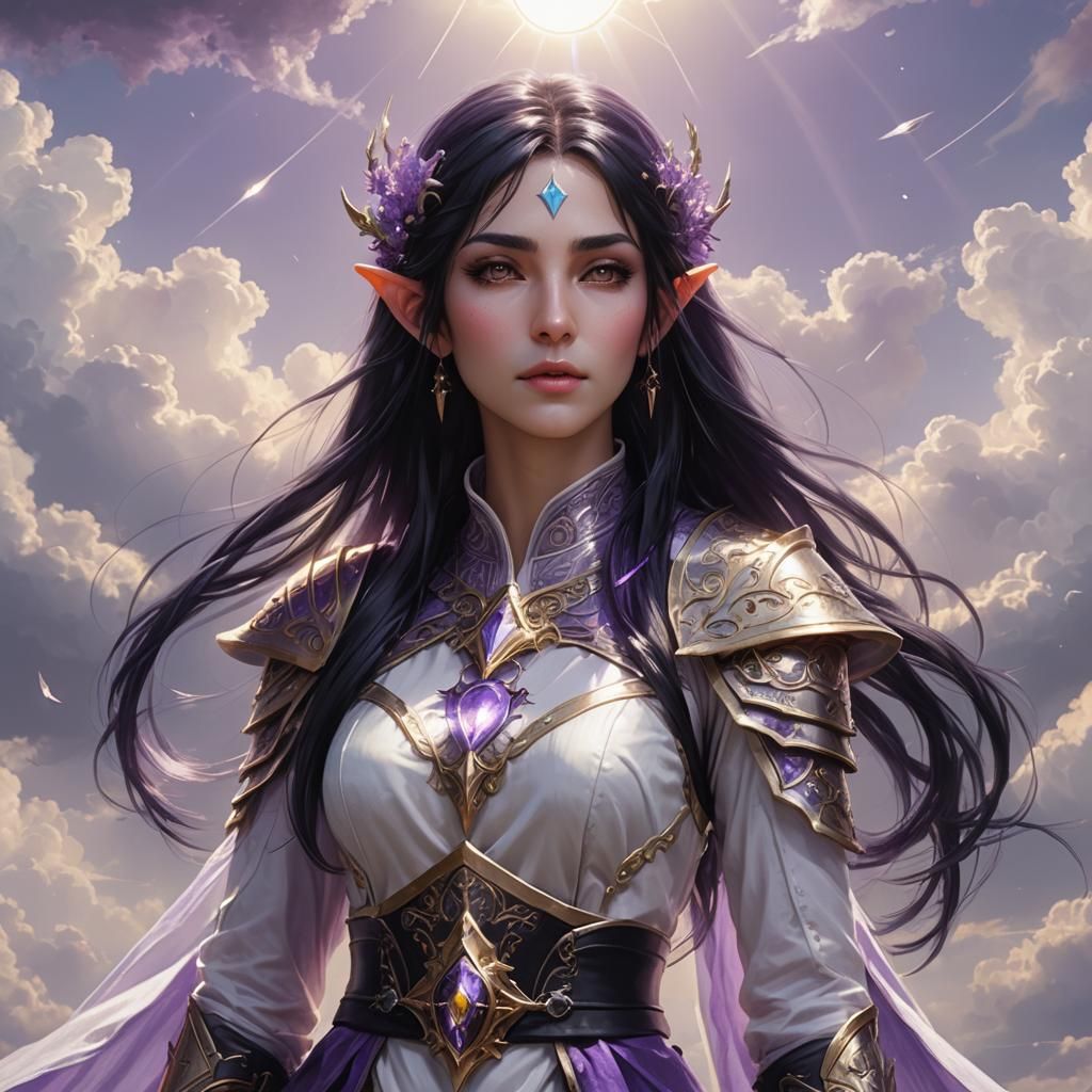 Beautiful High Elf with Purple Highlights in Divine Light