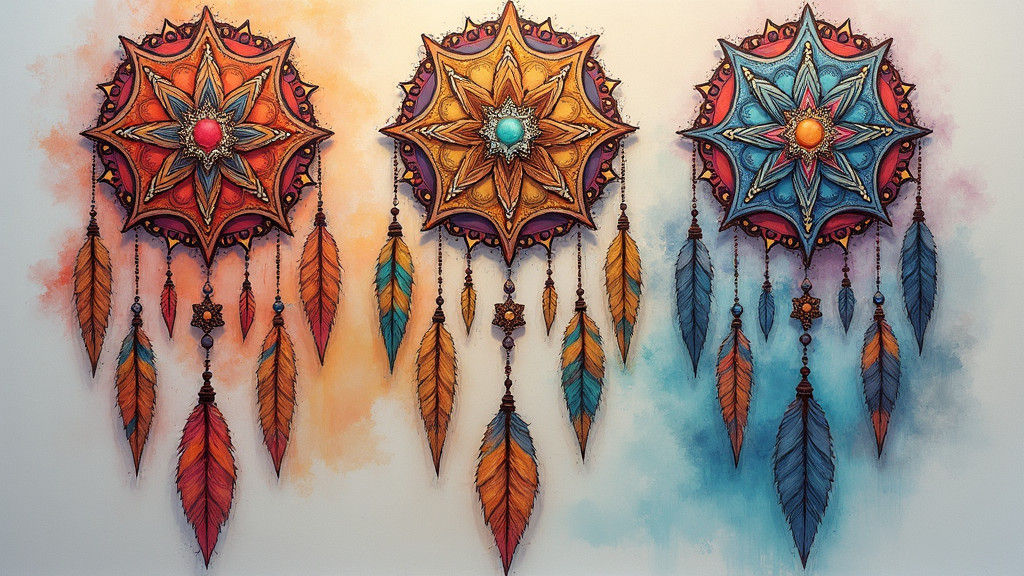 Bohemian Mandalas and Dreamcatchers in Graffiti Art Style