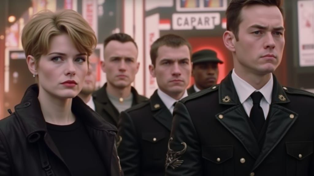 Cyberpunk Police Patrolling a Dystopian Metropolis