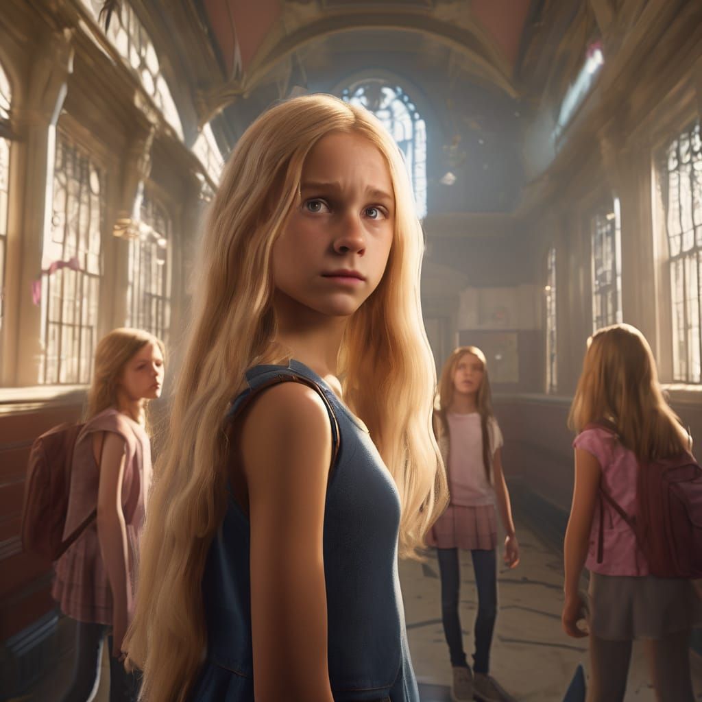 Fantasy Art of Girl Bullied in School Hallway