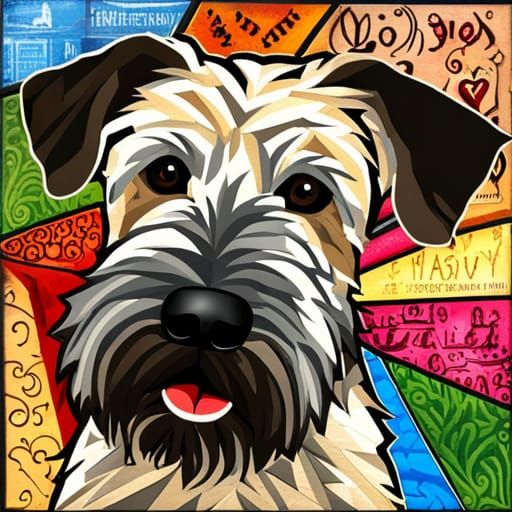 Colorful Wheaten Terrier Collage Portrait in Graffiti Style