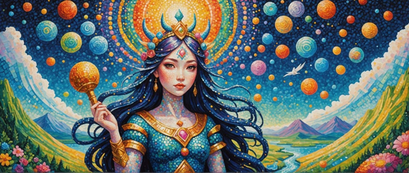 Goddess in Valhalla: A Pointillist Impasto Painting