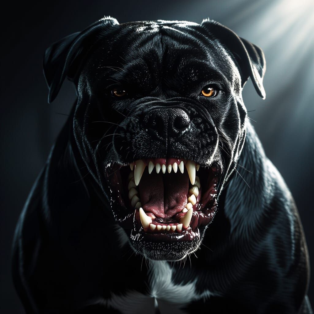 Terrifying Black Cane Corso Snarling Aggressively