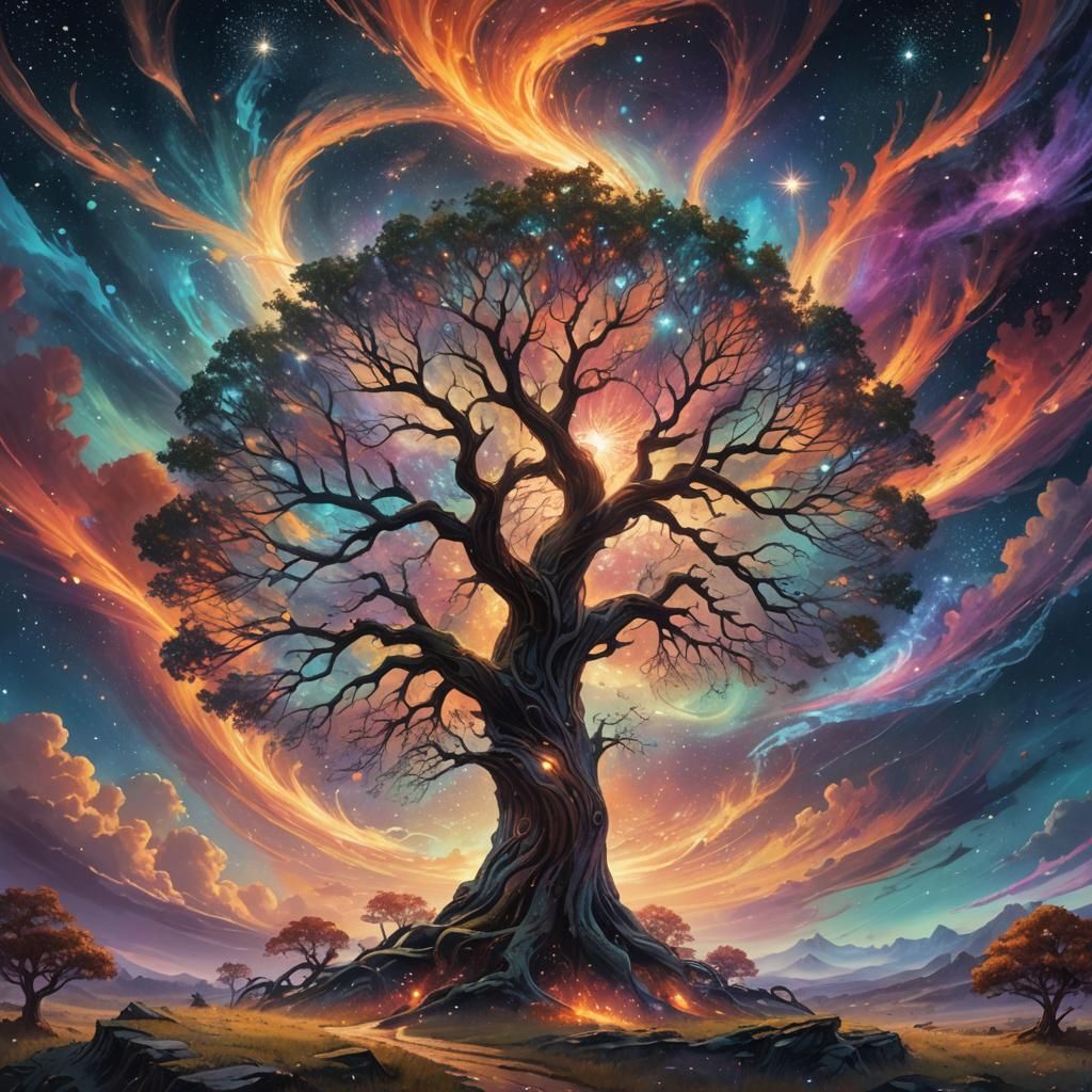 Majestic Tree Swirling with Mystical Energies