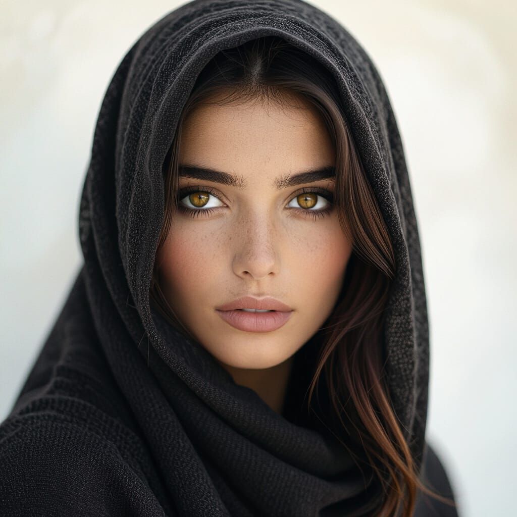 Mysterious Woman Portrait with Brown Eyes