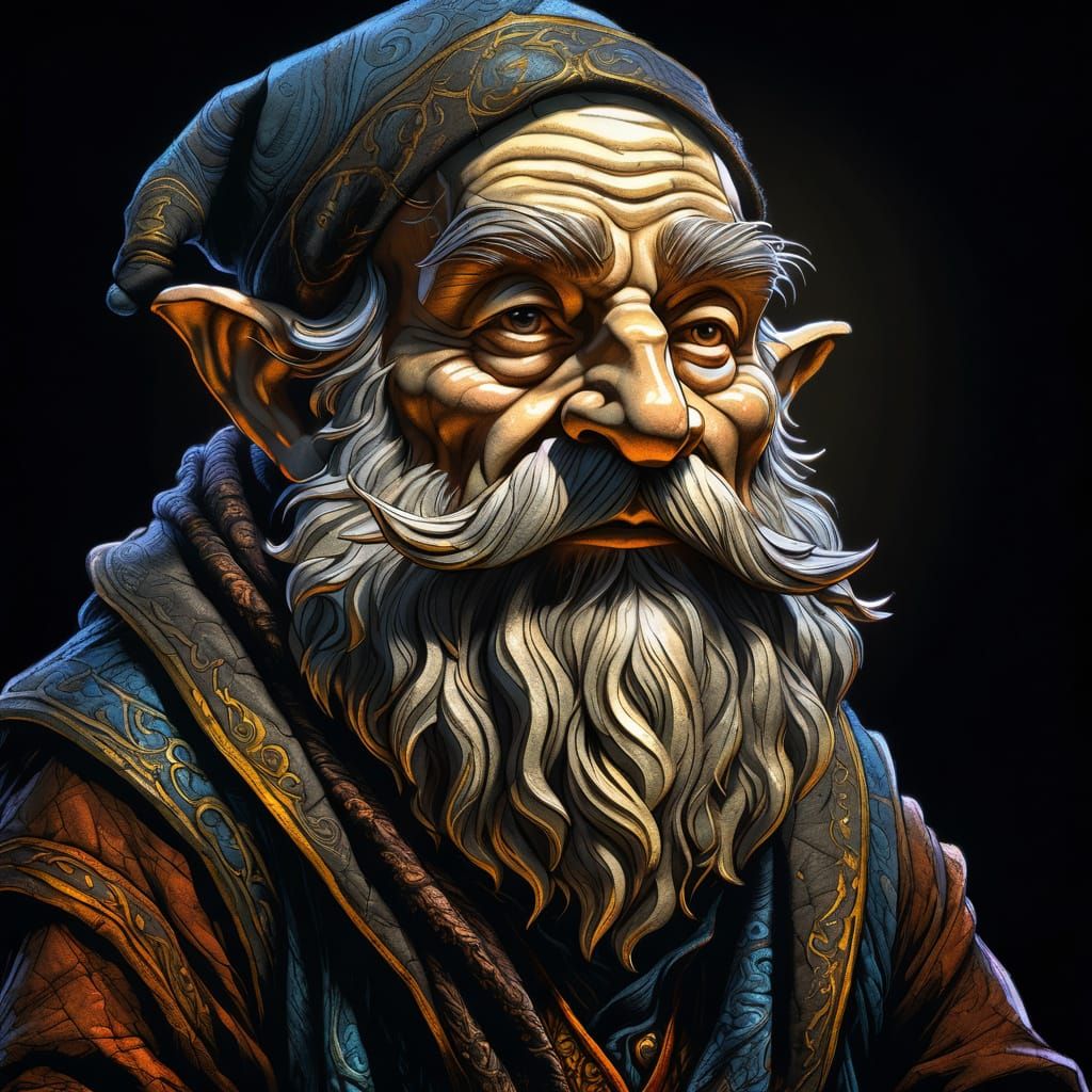 Grizzled Gnome Magic-User with Charcoal Scarf