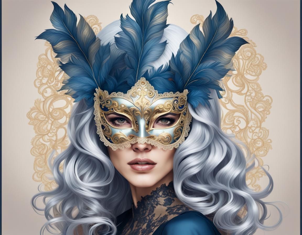 Glamorous Woman in Lace Masquerade Mask