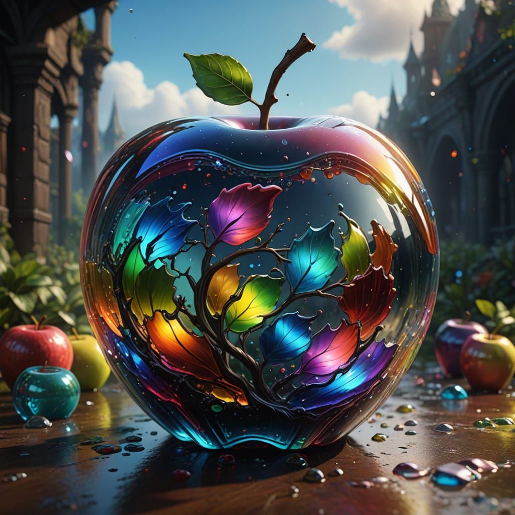 Vibrant Apple in a Fantastical Glass World