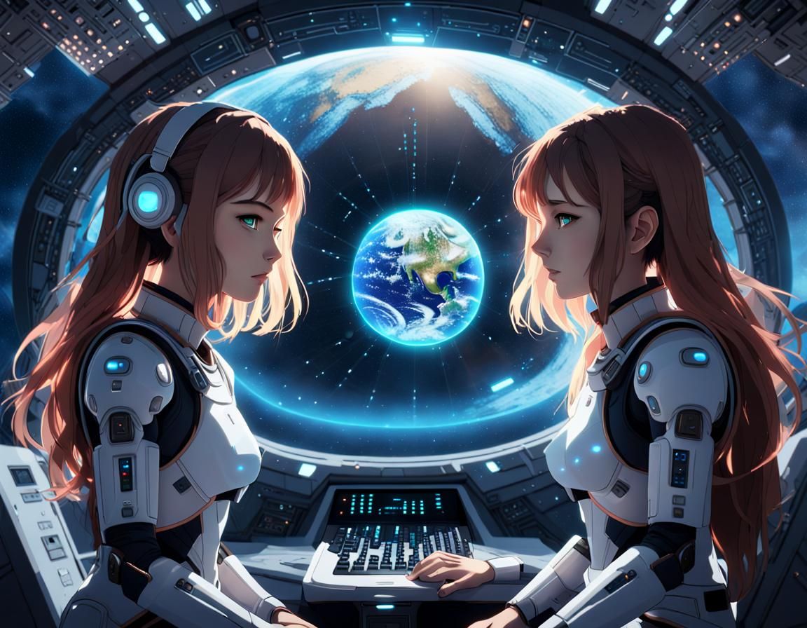AI Dialogue on Spaceship in 3D Anime Style