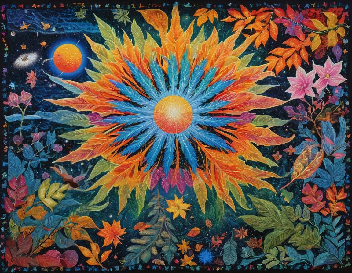 Surreal Cosmic Tapestry of Four Seasons in Vibrant Astral Ba...