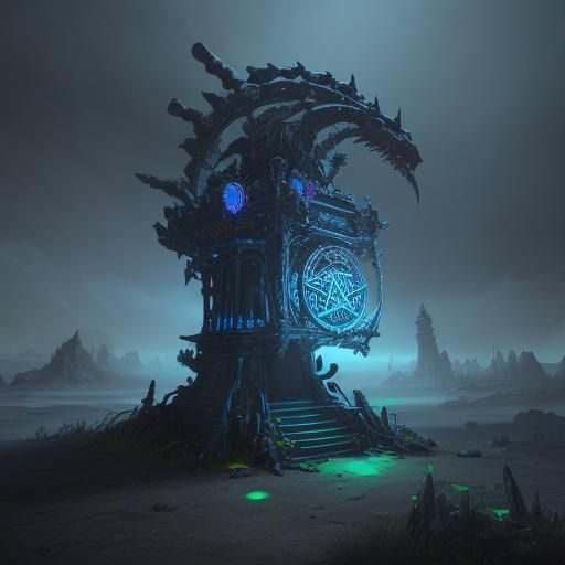 Metallic Mechanism with Glowing Runes: Digital Matte Paintin...
