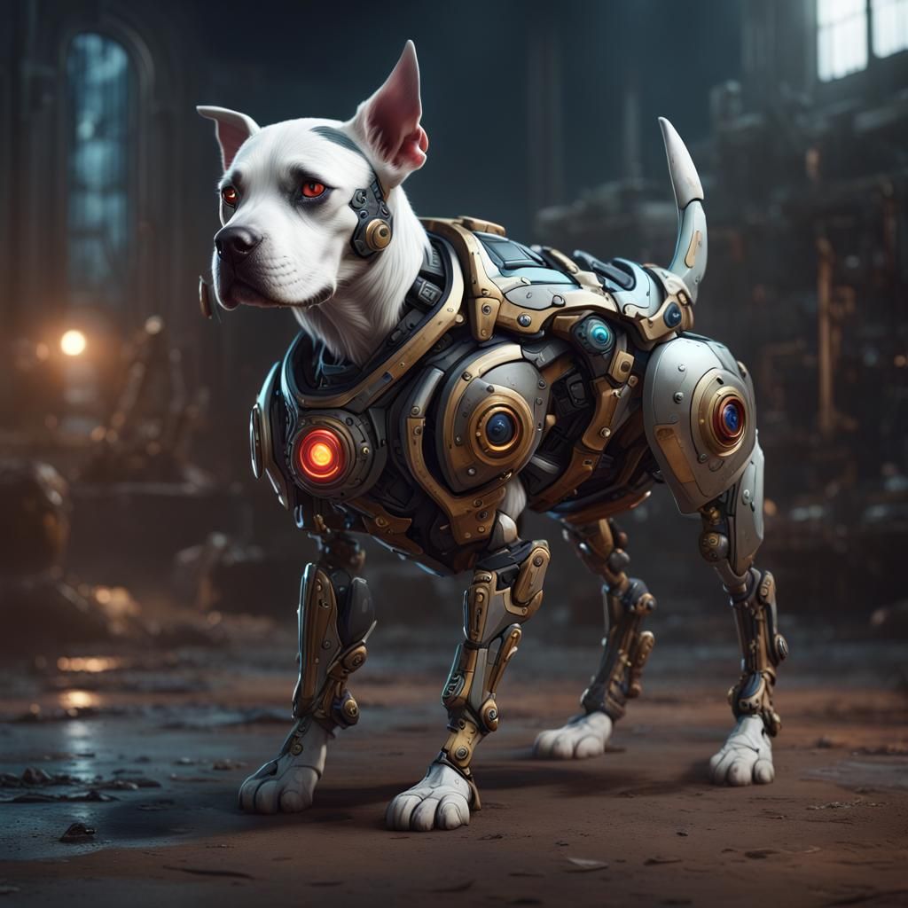 Cyborg Pet Dog in Detailed Fantasy Art