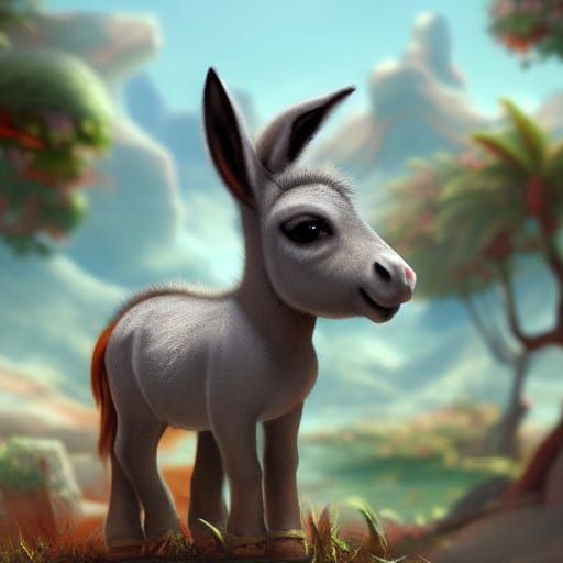 Cute Baby Donkey in Detailed Matte Painting