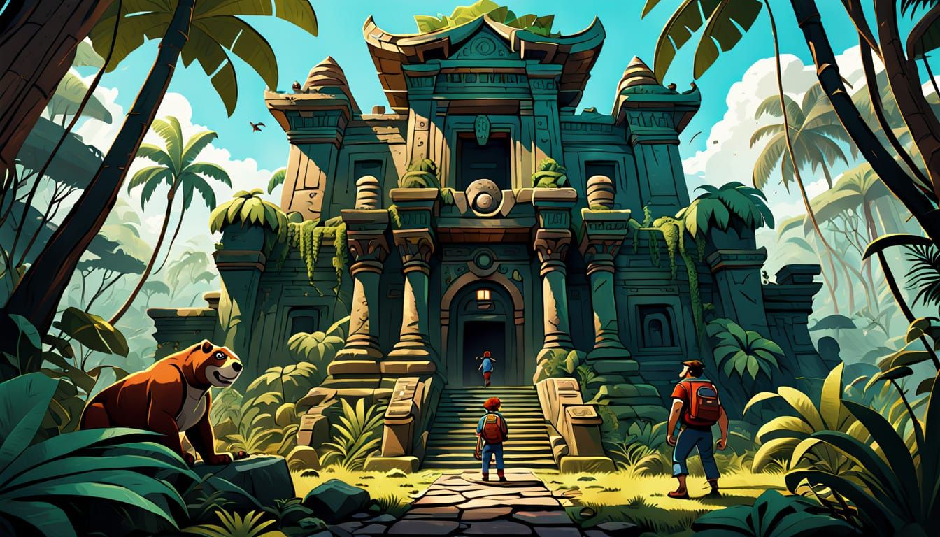 Adventurers Discover Perilous Jungle Temple, Comic Art