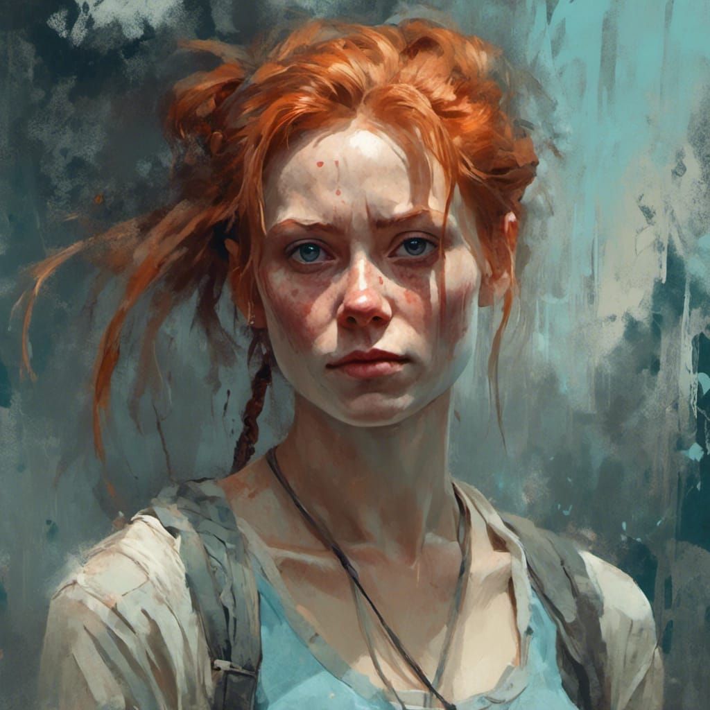 Ominous Portrait of Ginger Woman in Macabre Style