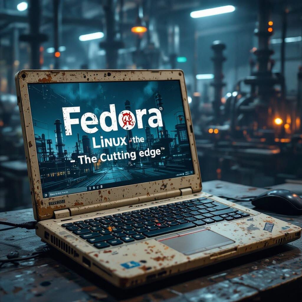 Vintage Thinkpad Running Fedora in Cyberpunk Style