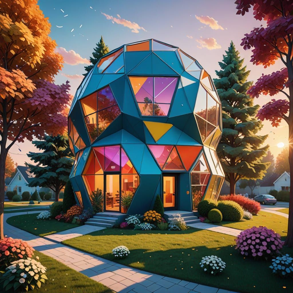 Surreal Geometric House in Vibrant Neighborhood