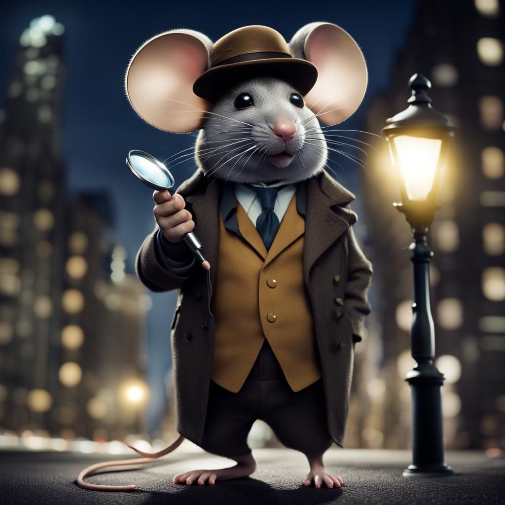 Mouse Detective in City Street Photograph