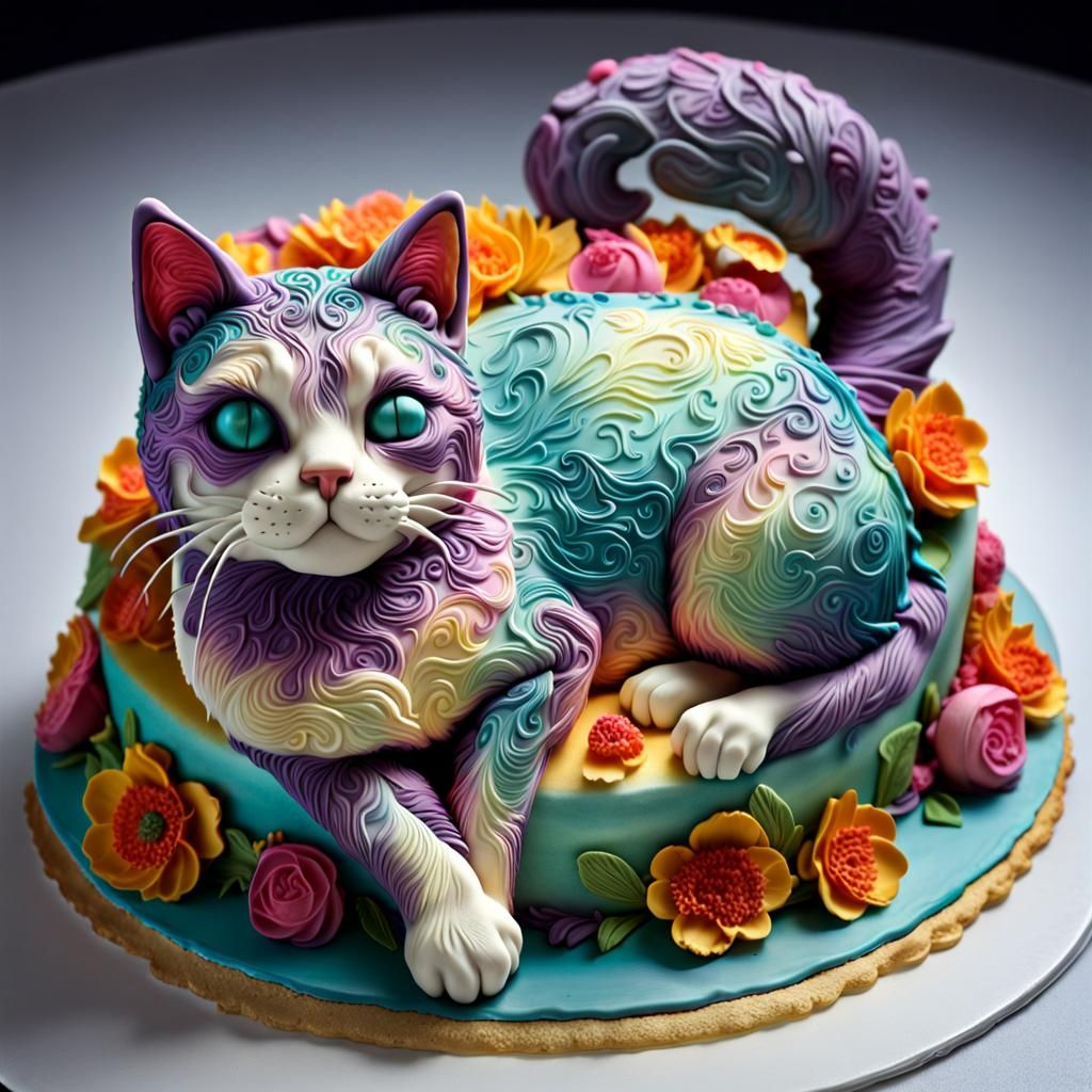Hyperrealistic Cake Sculpture of a Cat