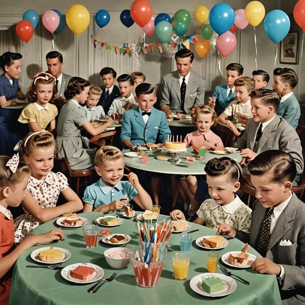 1950s Birthday Party in Abstract Art Style