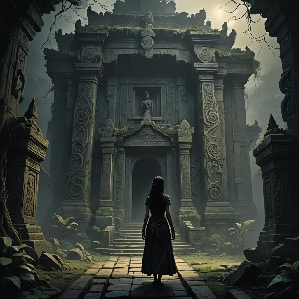 Black Gauri Temple Entrance in Dark Fantasy Style