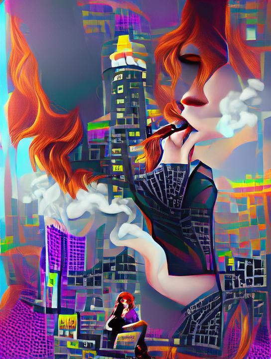 Film Noir Redhead in the City: Detailed Digital Art
