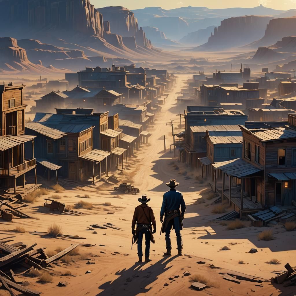 Cinematic Western Cowboy in Abandoned Town