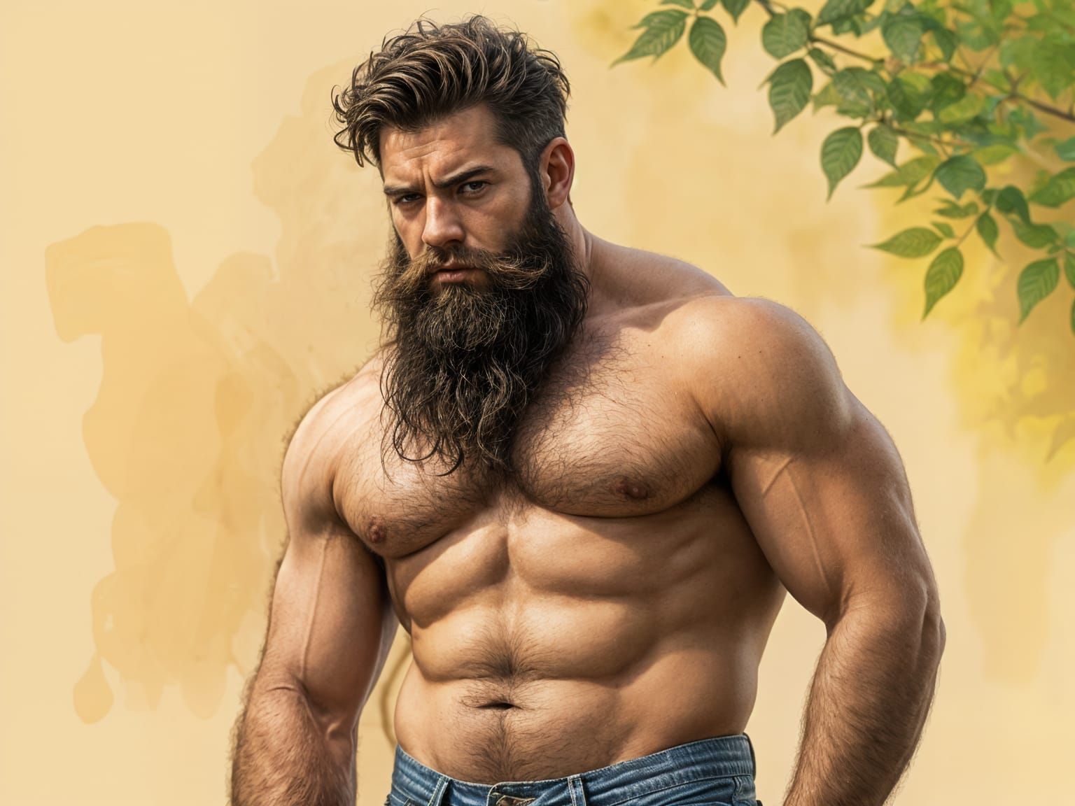 Muscular Gentleman in Whimsical Garden
