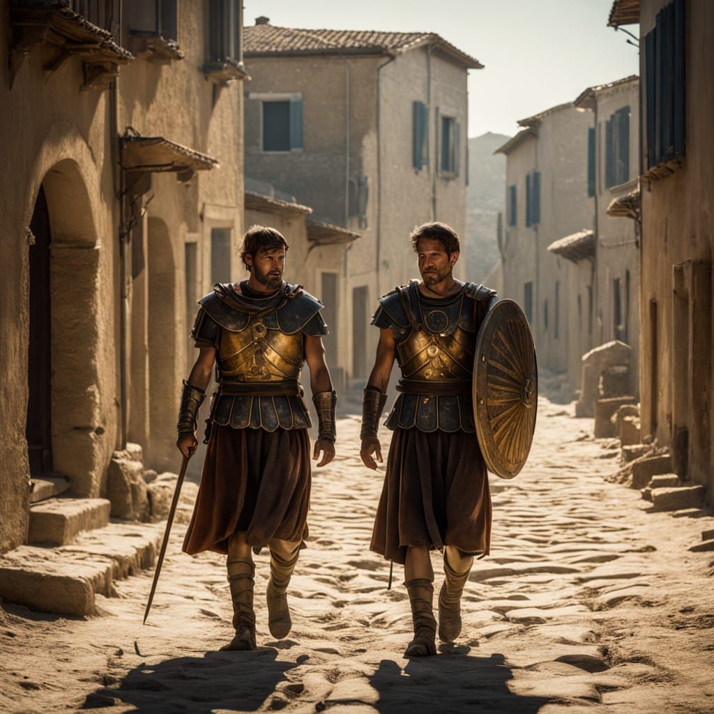 Ancient Roman Warriors in Cinematic Film Still