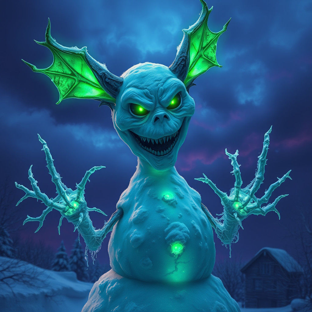 Evil Snowman with Emerald Ears: Fantasy Concept Art
