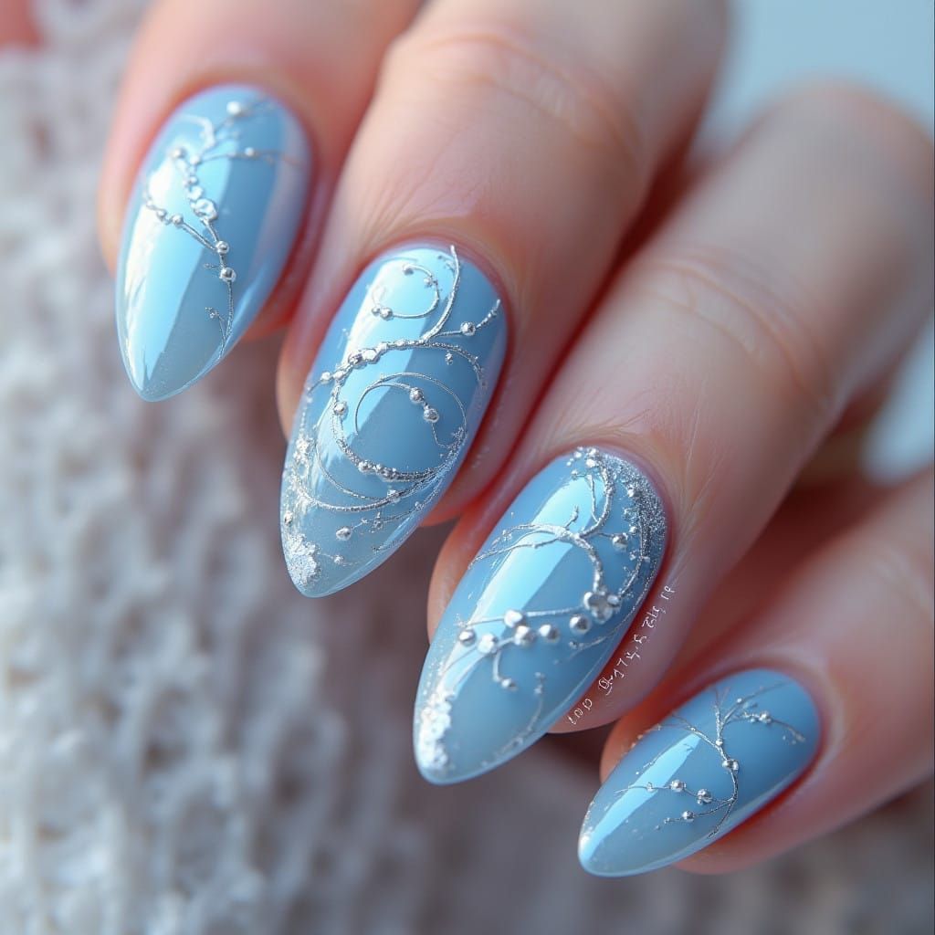 Icy Winter Almond Nails in Futuristic Metallic Shades