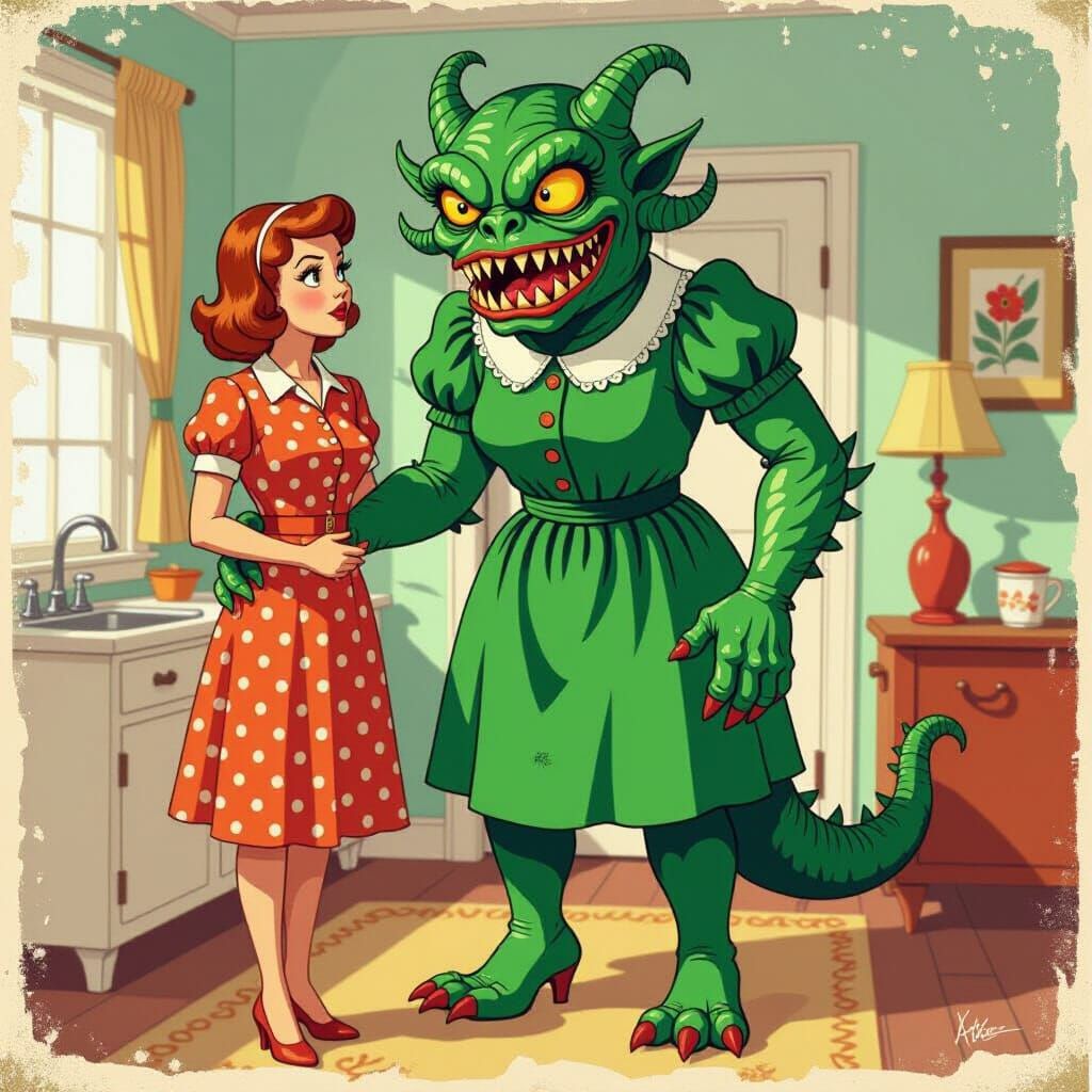 1960s Lovecraftian Monster as a Housewife