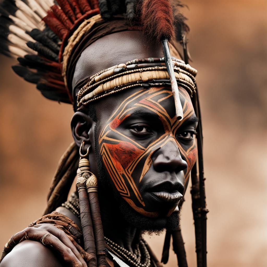 African Warrior with War Mask and Paint