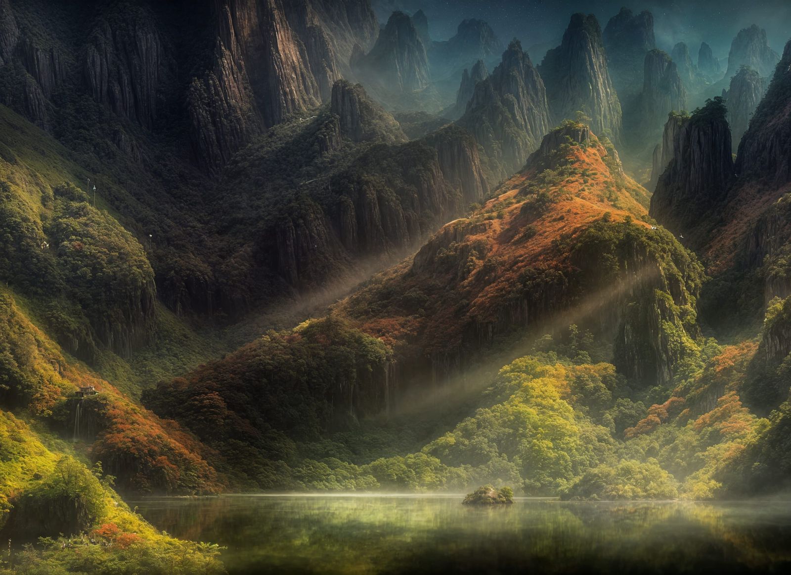 Lush Garden with God Rays in Surreal Style