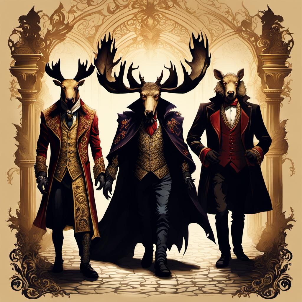 Masquerade Ball with Vampire, Stoat, and Moose