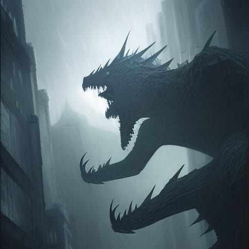 Sinister Kaiju Artwork in Dark Style