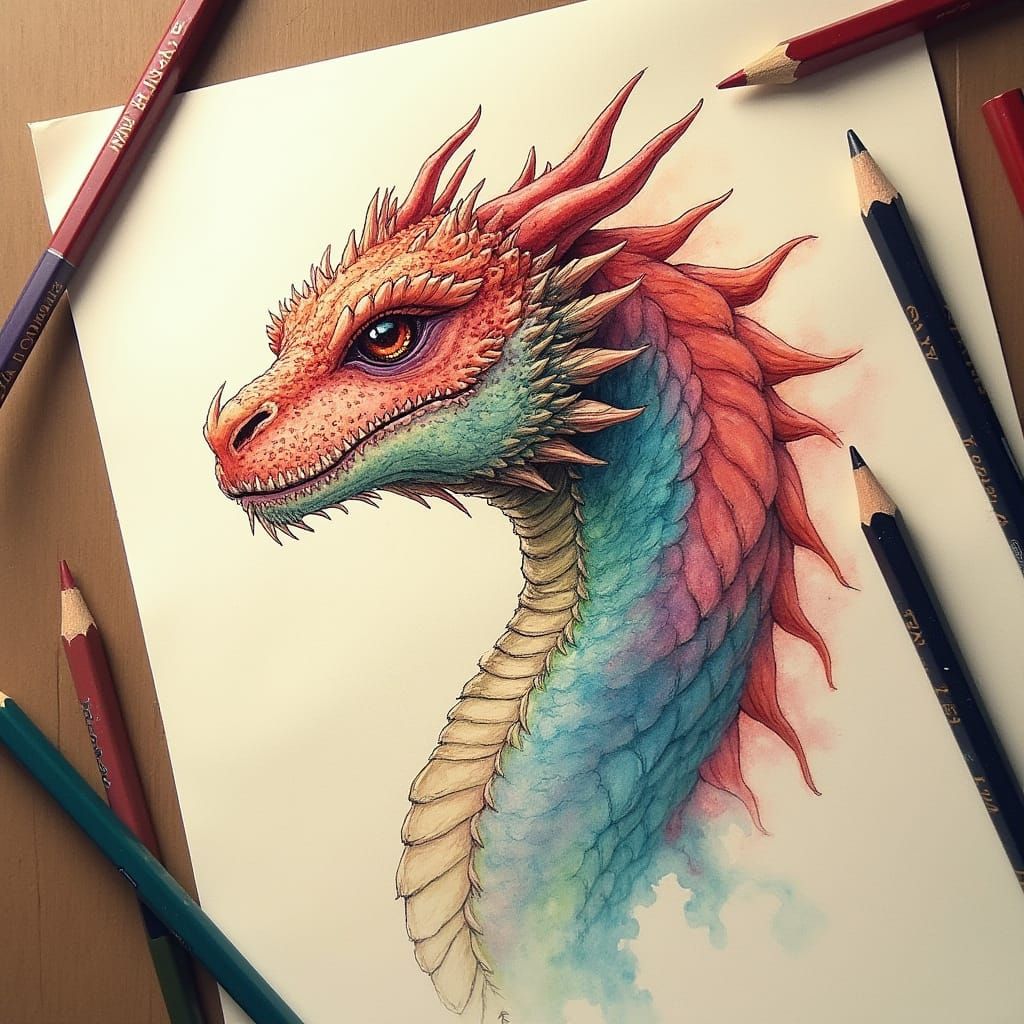 Dragon Sketch on Textured Paper in Expressive Style