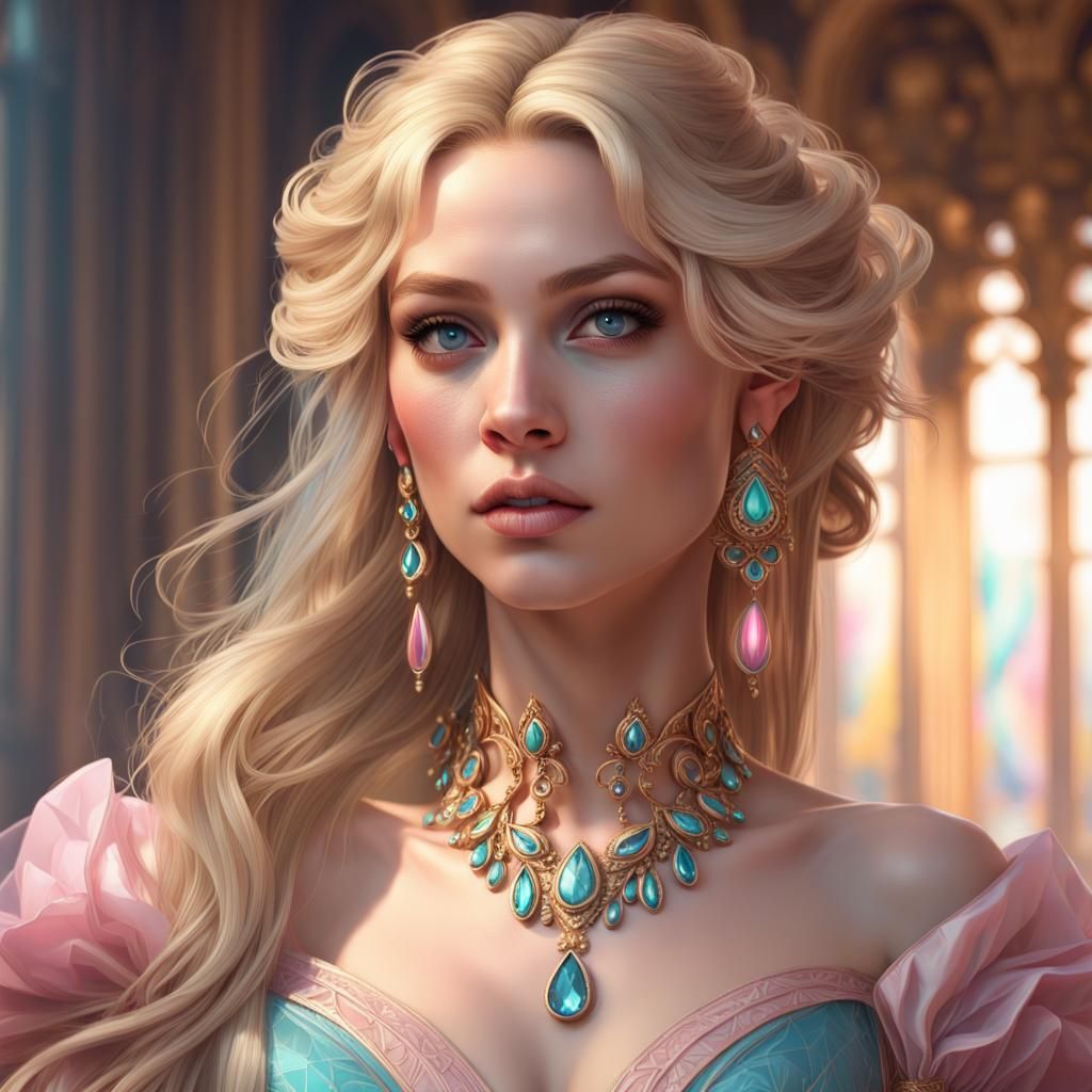 Blonde Girl in Royal Gown: Hyperdetailed Portrait