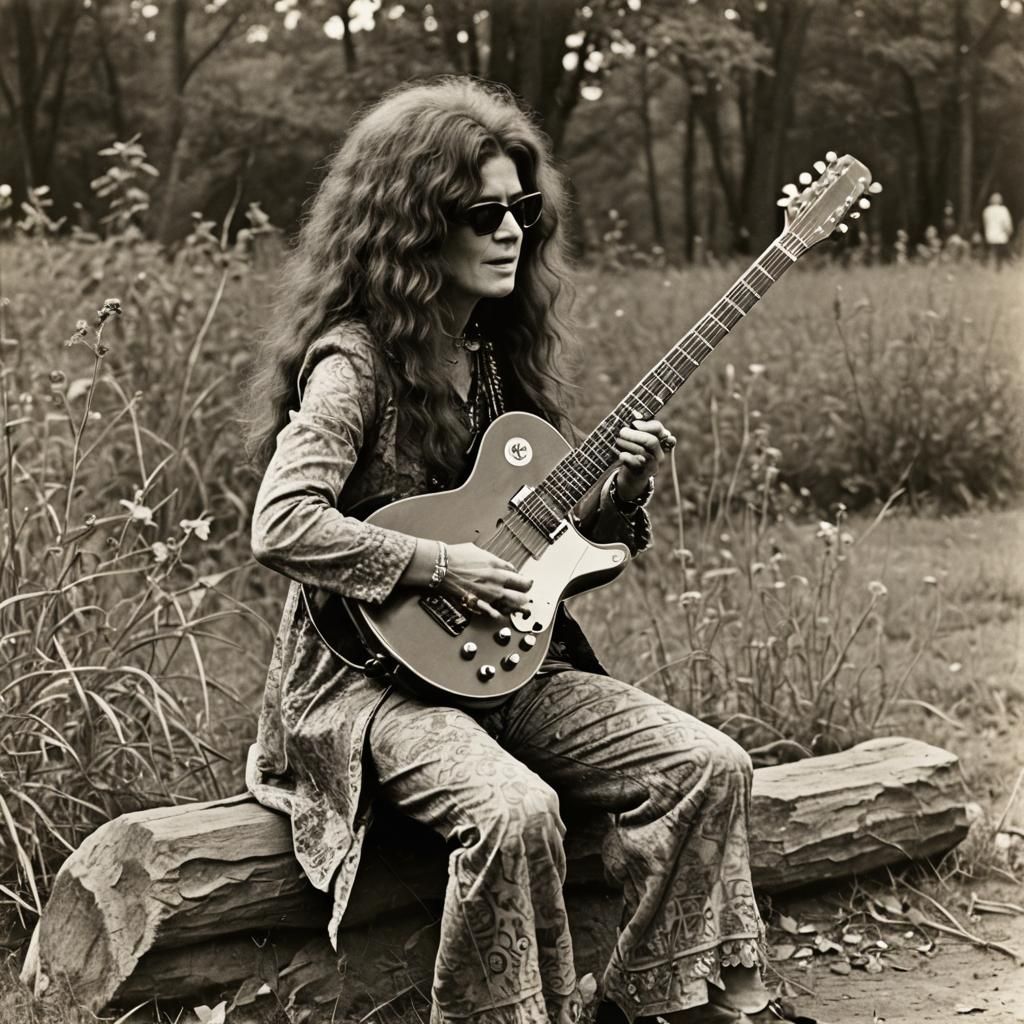 Woman Playing Guitar in Psychedelic Style