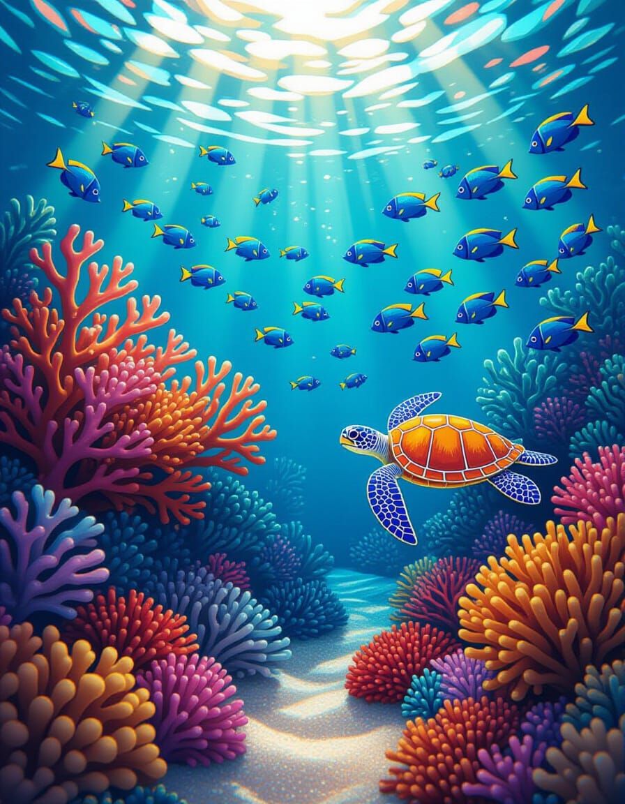 Vibrant Beaded Coral Reef in 3D Style