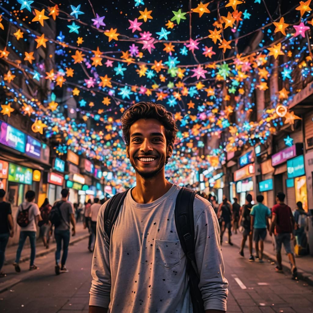 Vibrant YouTube Thumbnail: Man Walking in Lit City
