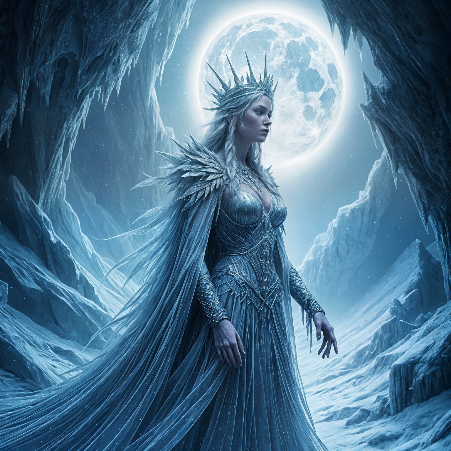 Majestic Ice Queen in Frozen Cavern